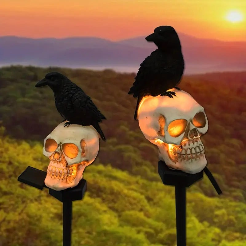Solar Crow Skull Garden Light