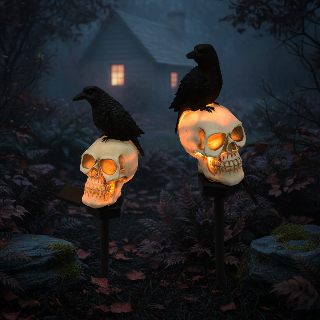 Solar Crow Skull Garden Light