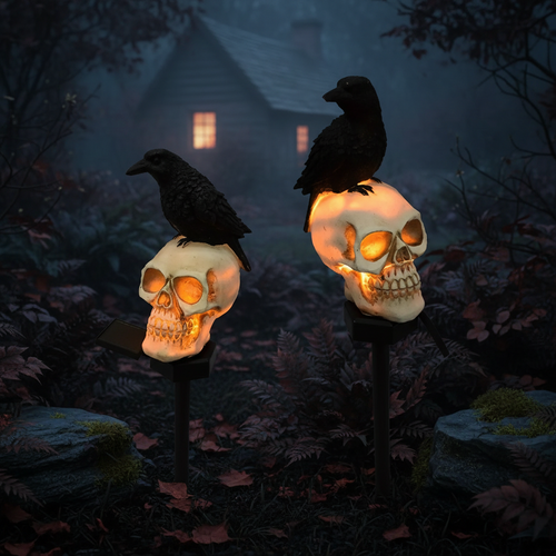 Solar Crow Skull Garden Light