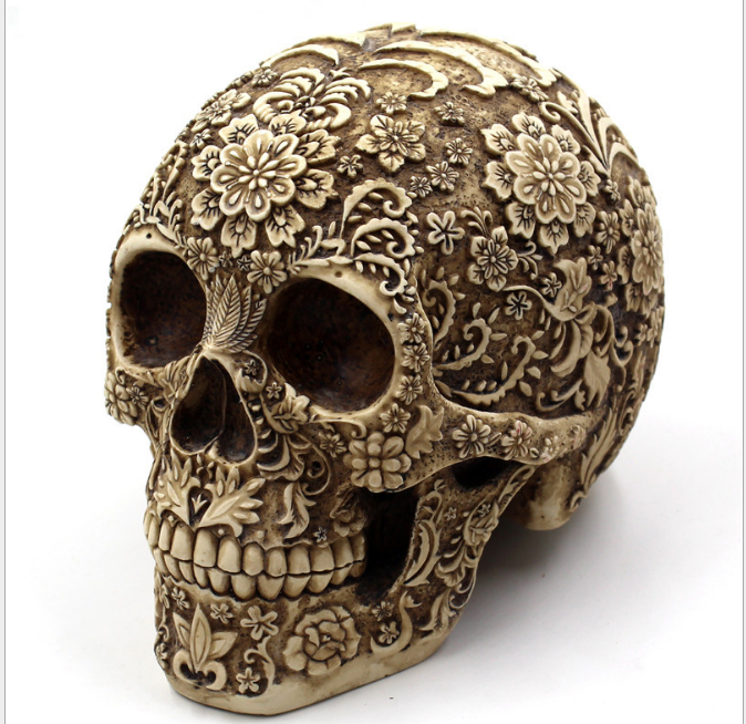Floral Resin Skull Sculpture