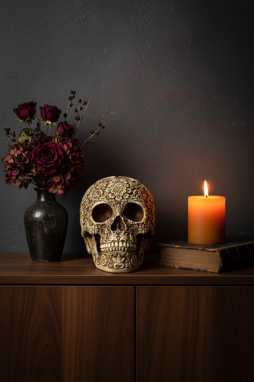 Floral Resin Skull Sculpture