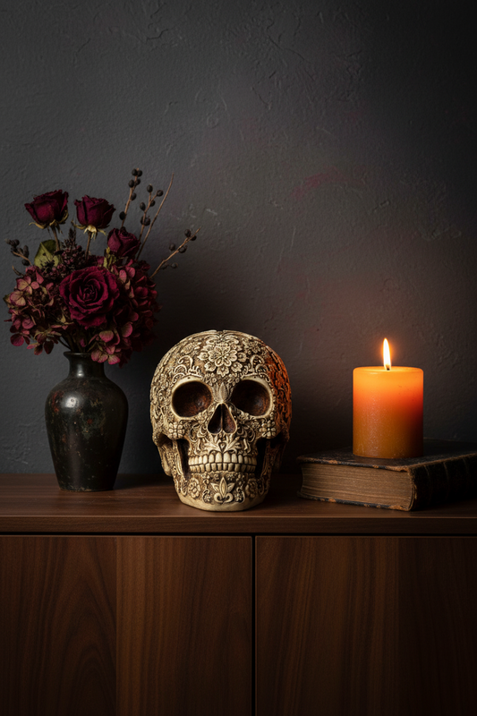 Floral Resin Skull Sculpture
