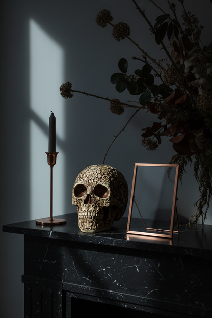 Floral Resin Skull Sculpture