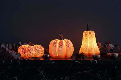 Crackle Glow LED Pumpkin Set