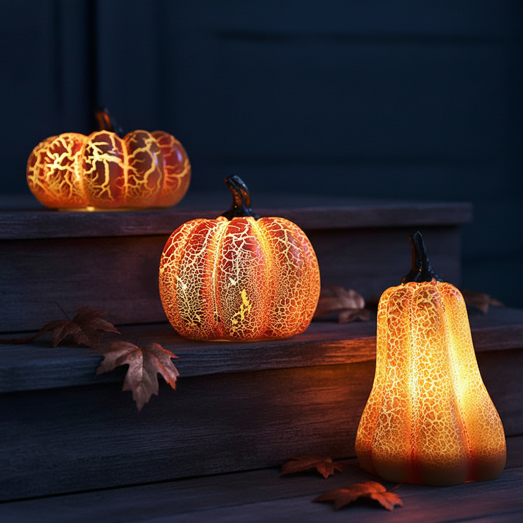 Crackle Glow LED Pumpkin Set