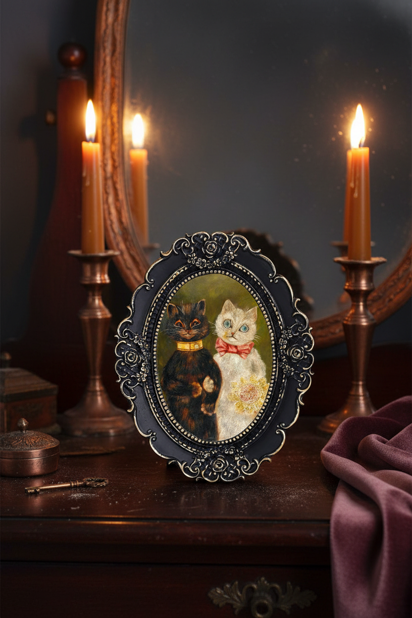 Vintage Oval Cat Picture Frame