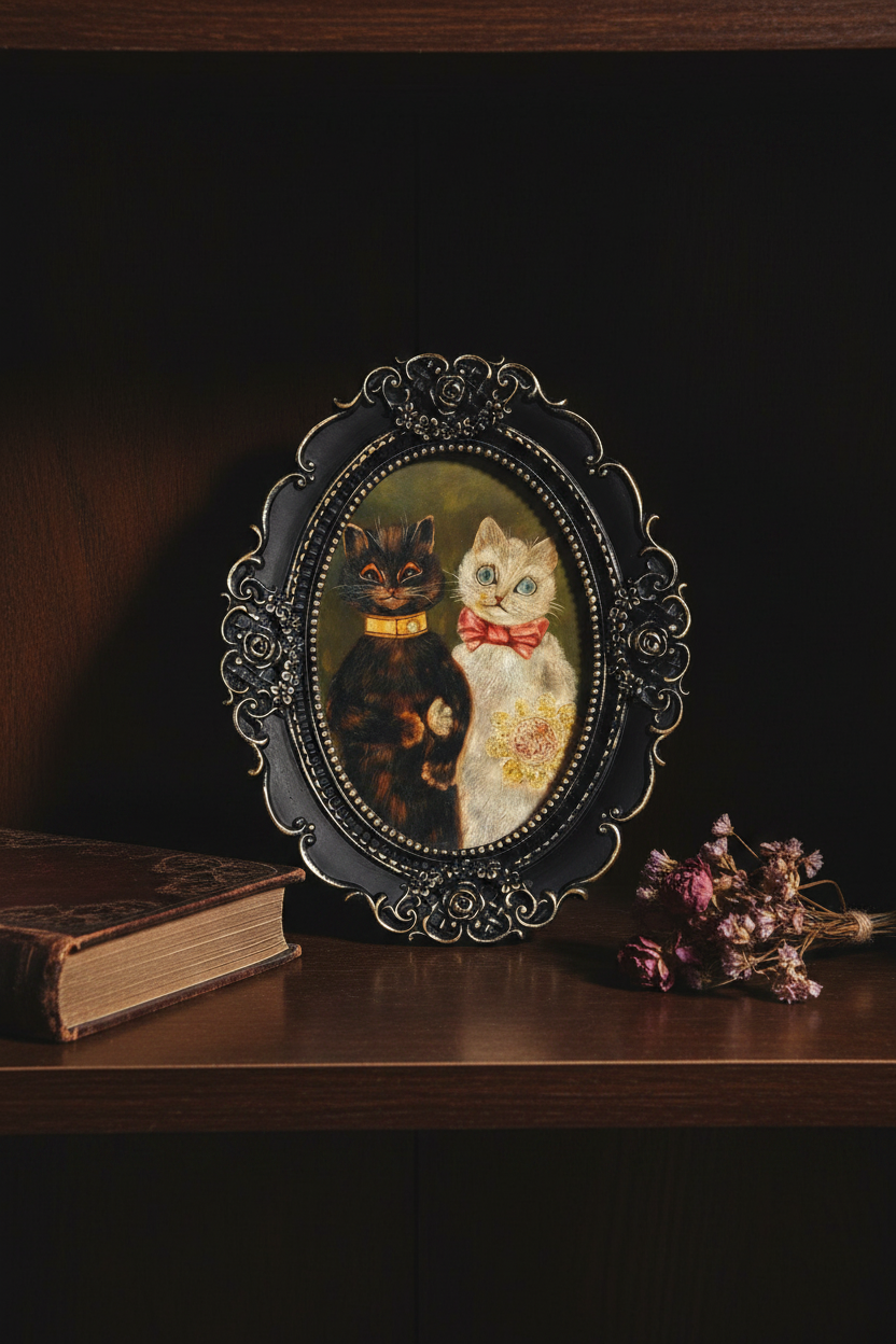 Vintage Oval Cat Picture Frame