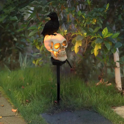 Solar Crow Skull Garden Light